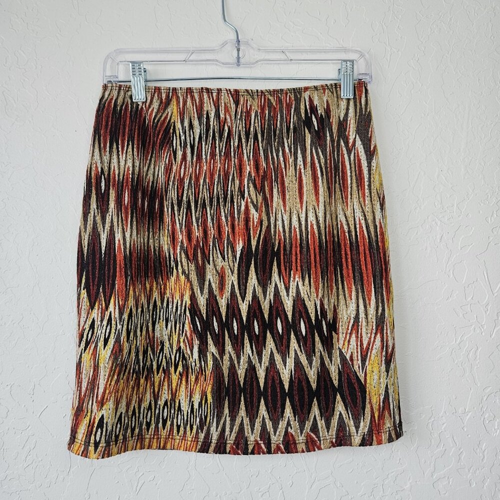 Yk2 Mini Skirt Sheer Abstract Hippie 70s Sz Large Festival Boho Fairycore retro - Picture 2 of 8